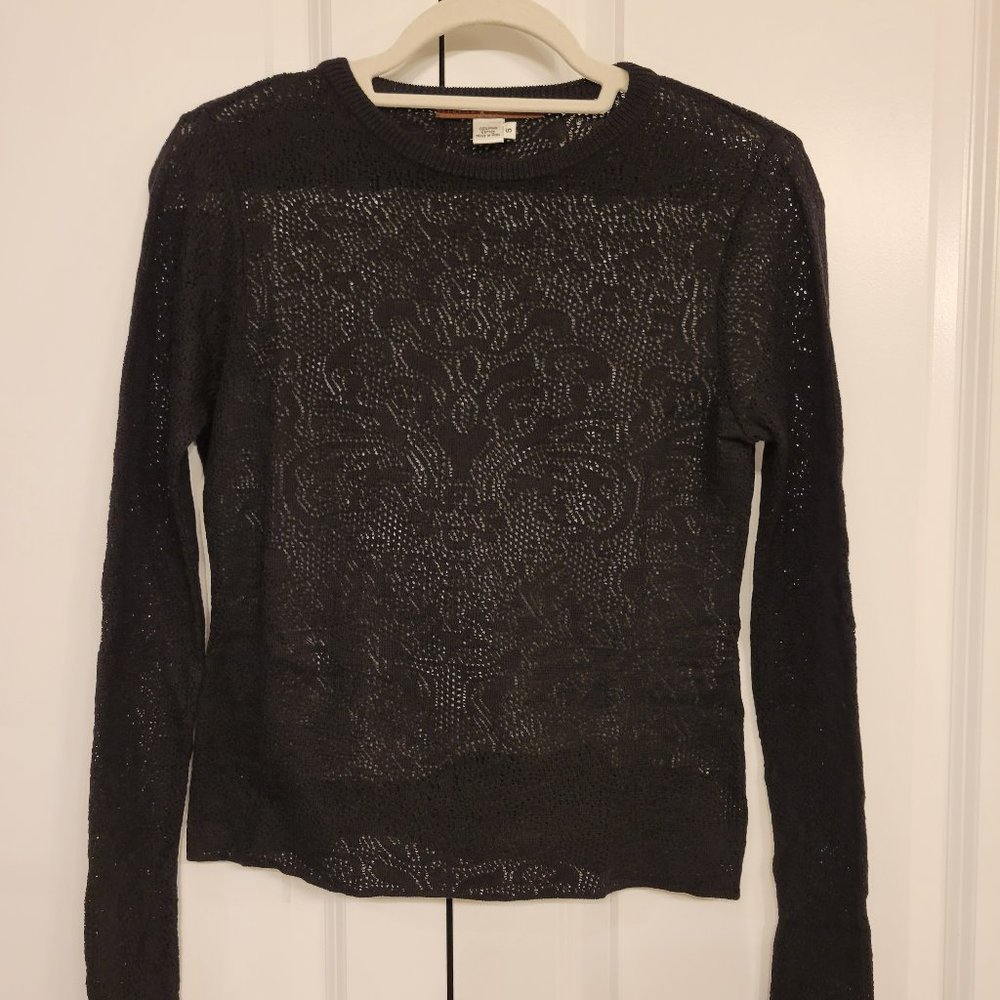 Peruvian Connection intricate cotton knit long sleeve top, size S